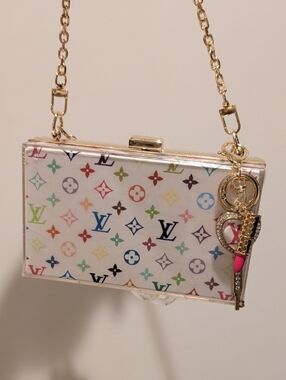 UPCYCLED Novelty Clutch with Pink Handle